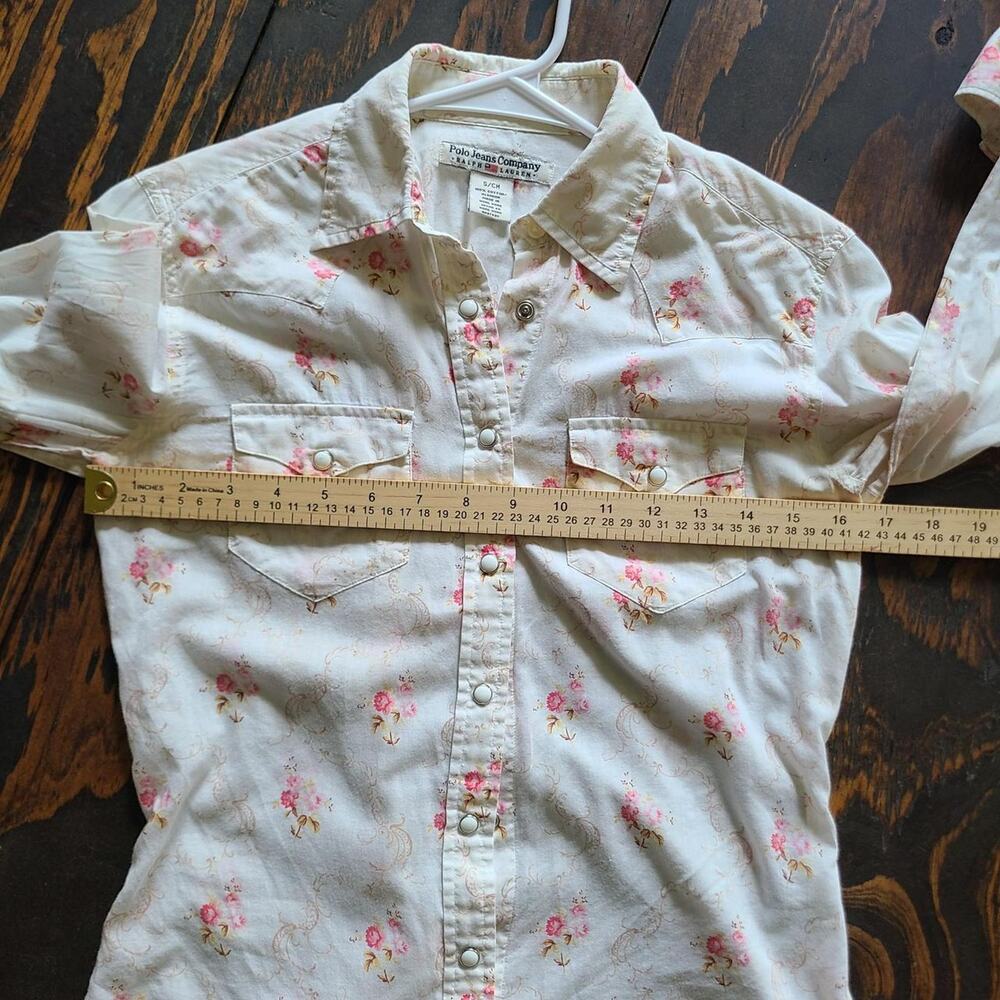 VTG Polo Jeans Co Ralph Lauren Western Shirt Small Pink Floral Pearl Snap Y2K - Picture 4 of 8